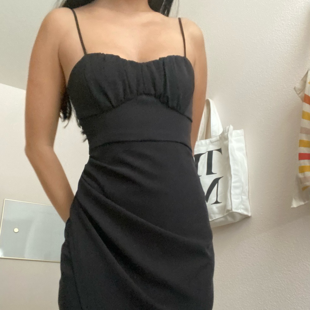 NWT Zara Black Midi Dress Ruched with Slit